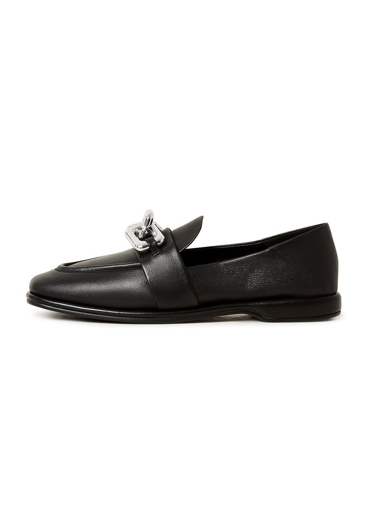 A stylish pair of Valeria black platform loafers, the perfect choice for women looking for trendy black platform shoes.