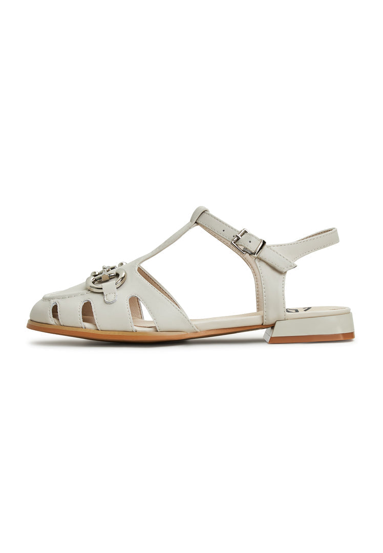A pair of comfortable beige Aisha flat sole sandals for women.