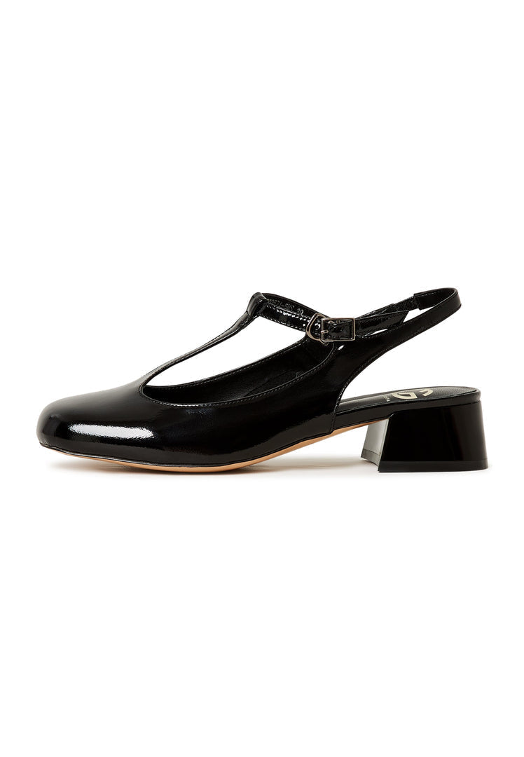 A stylish pair of women's black slingback pumps, featuring the Irina design and showcasing designer elegance in these classic black pumps.