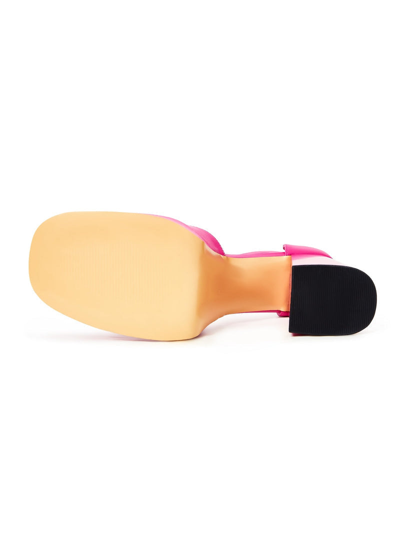 A stylish pair of fuchsia high heel sandals for women, featuring an open toe design, perfect for a classic and chic look.