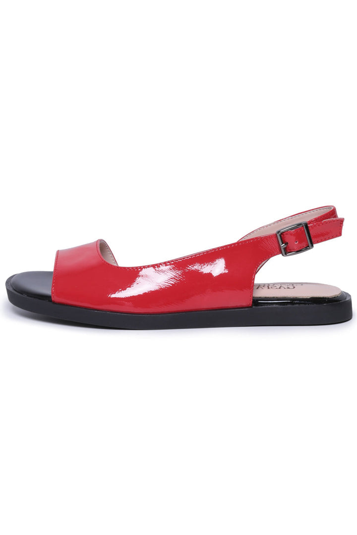 A trendy pair of women's fashion flats, featuring stylish slingback design and a glossy finish.
