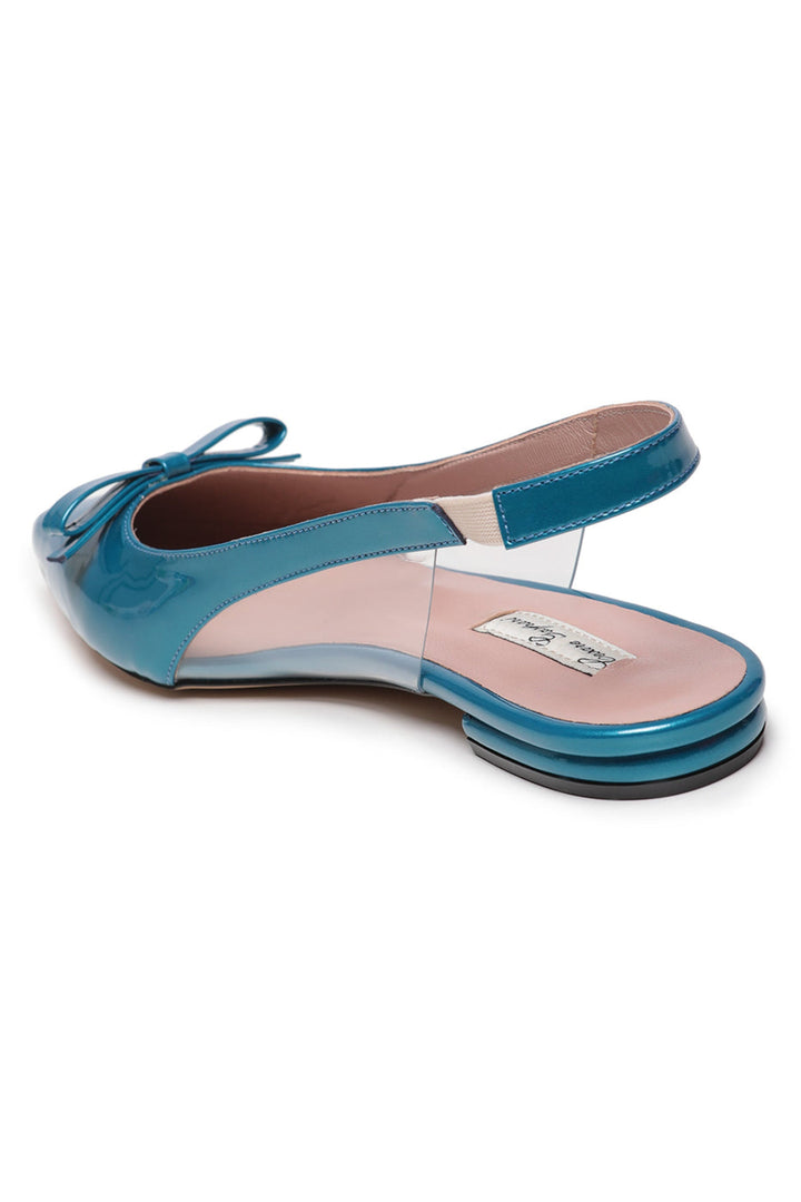 A stylish pair of women's blue slingbacks with a charming bow detail, perfect for adding a touch of elegance to any outfit.