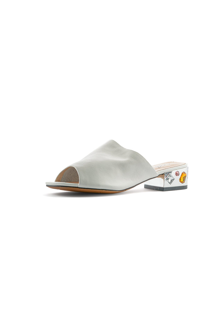 Gem Heel Slide Mules - White
