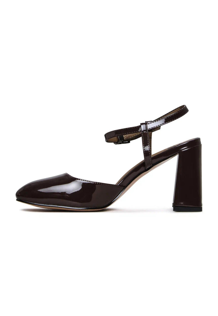 Patent Block Heel Pumps - Dark Brown