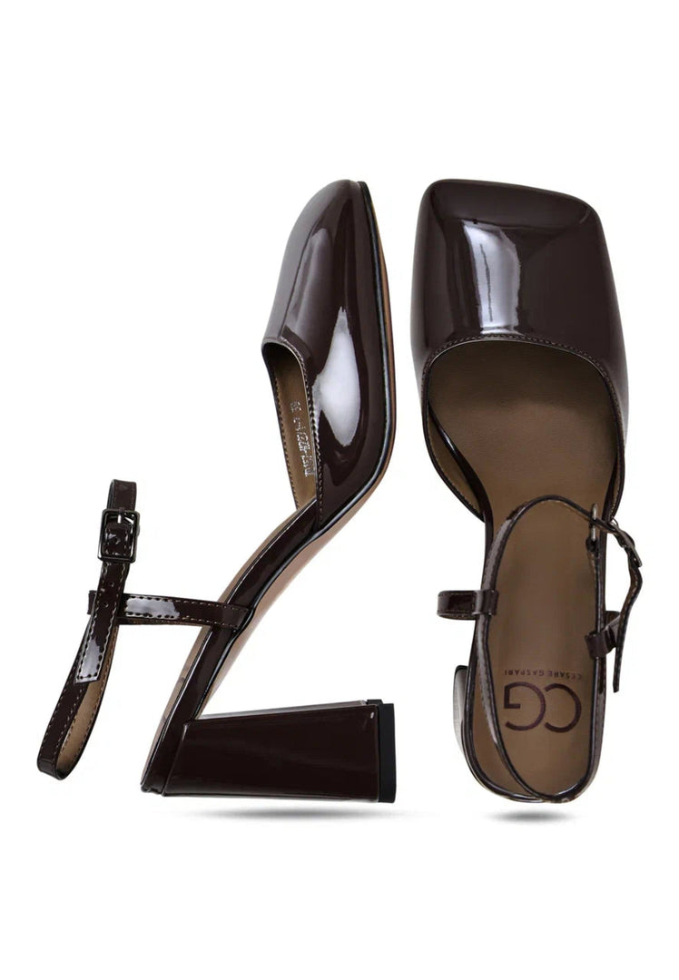 Patent Block Heel Pumps - Dark Brown