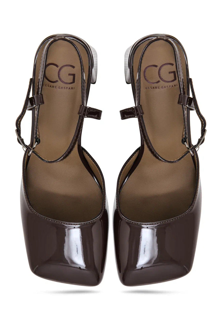 Patent Block Heel Pumps - Dark Brown