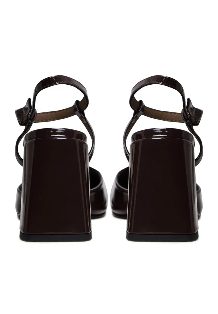 Patent Block Heel Pumps - Dark Brown