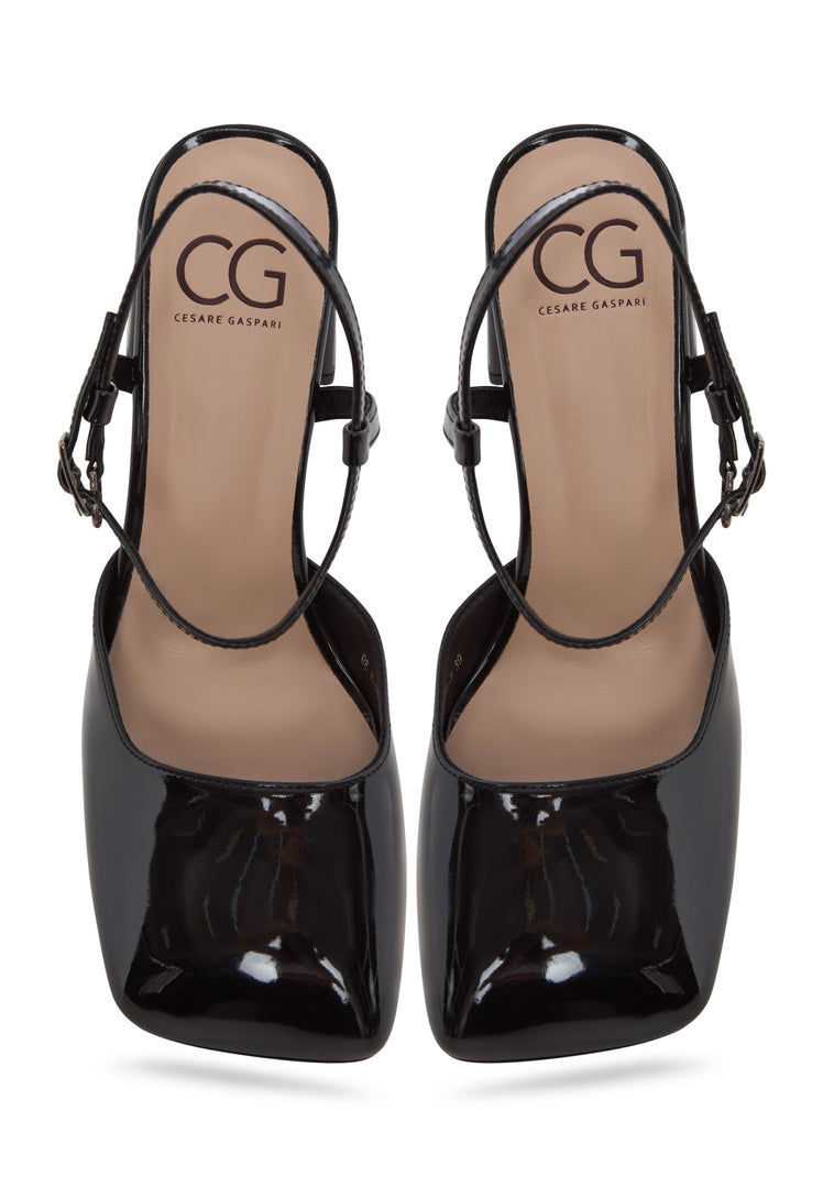 Patent Block Heel Pumps - Black