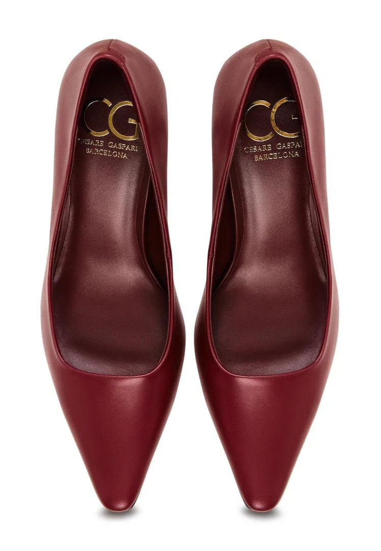 A stylish pair of Bordeaux leather pumps, the perfect classic heels for any outfit, from a designer footwear brand.