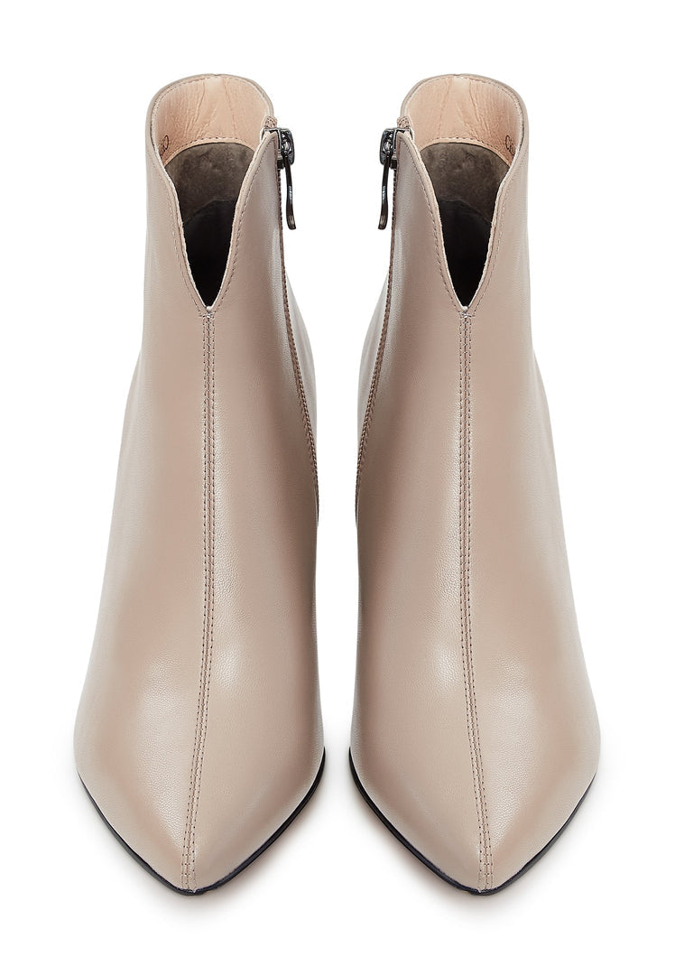 Leather Ankle Boots - Beige