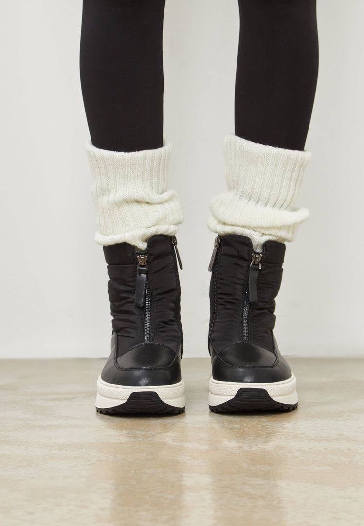 A stylish pair of black winter platform boots, perfect for staying warm and fashionable this season.