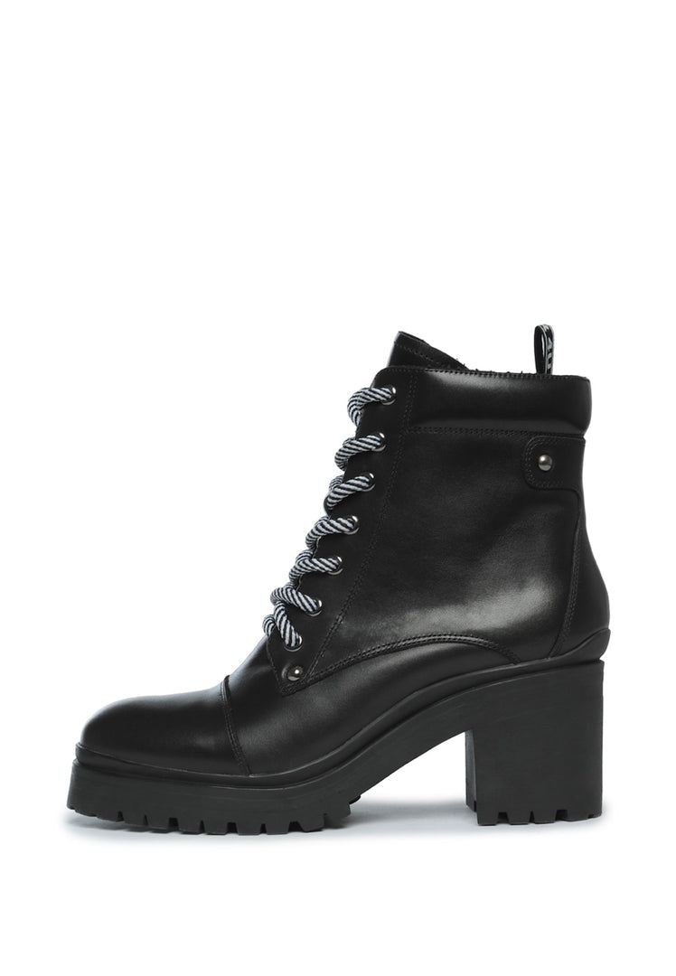 Lace-Up Ankle Boots with Heel - Black