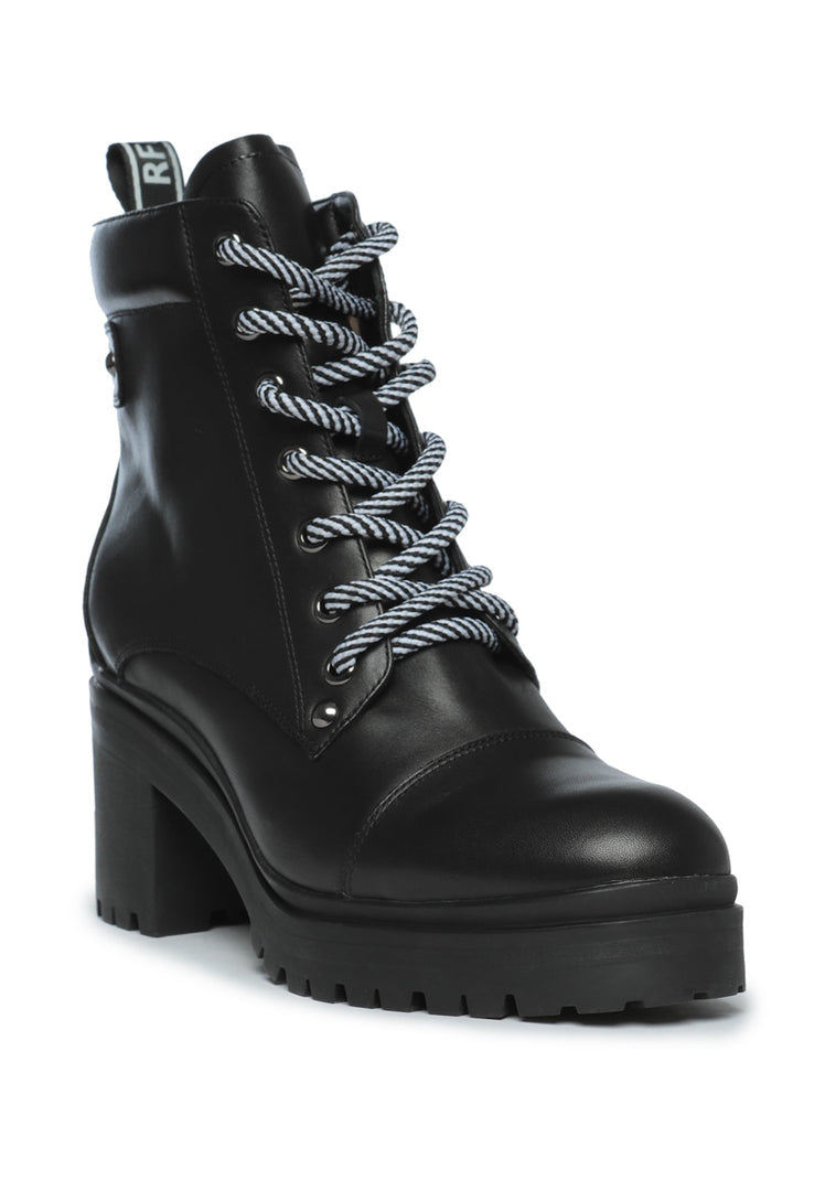 Lace-Up Ankle Boots with Heel - Black
