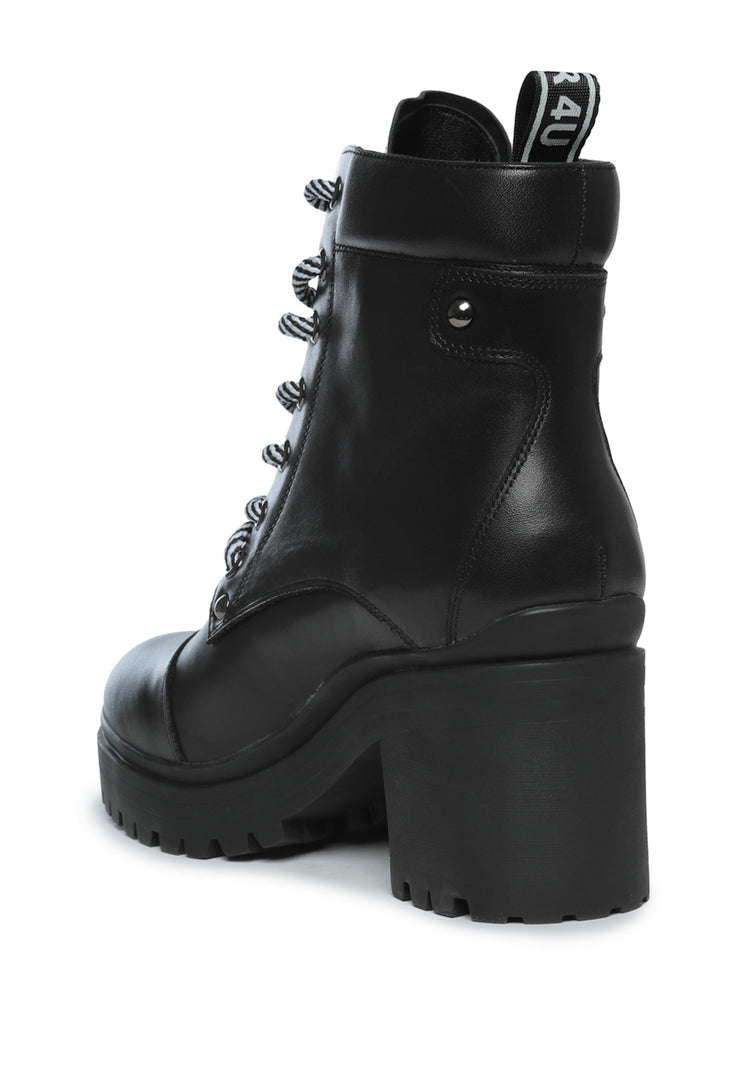 Lace-Up Ankle Boots with Heel - Black