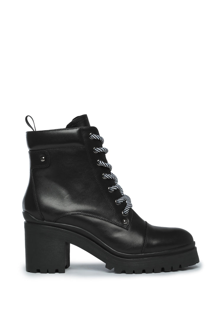 Lace-Up Ankle Boots with Heel - Black
