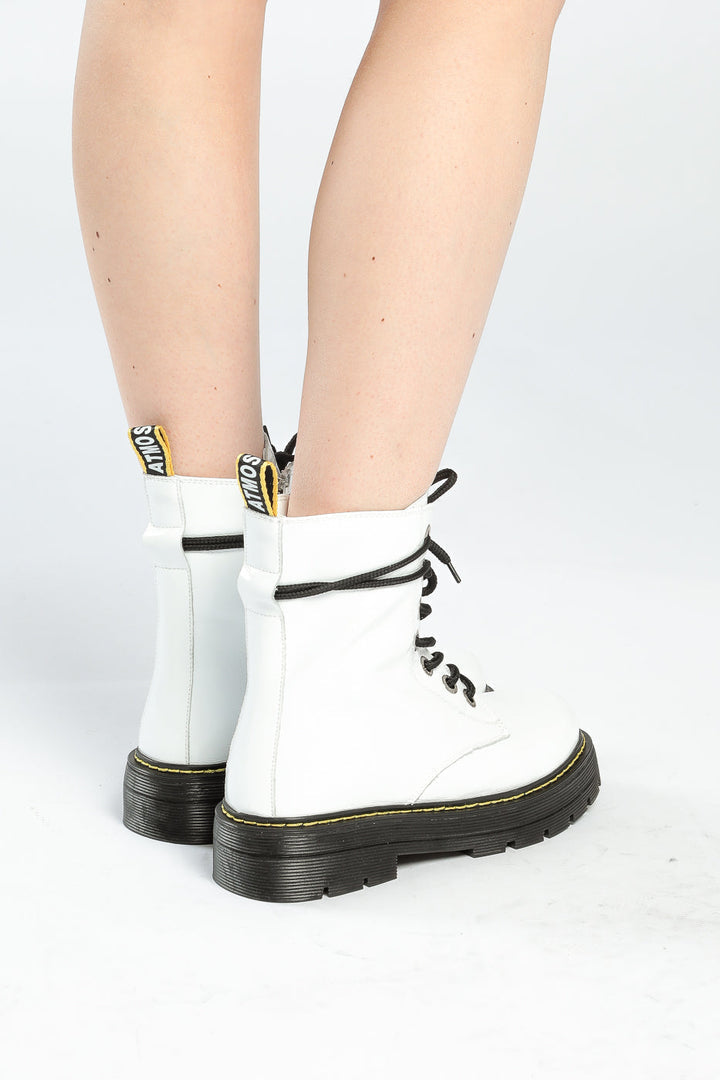 Classic Lace-Up Leather Boots - White