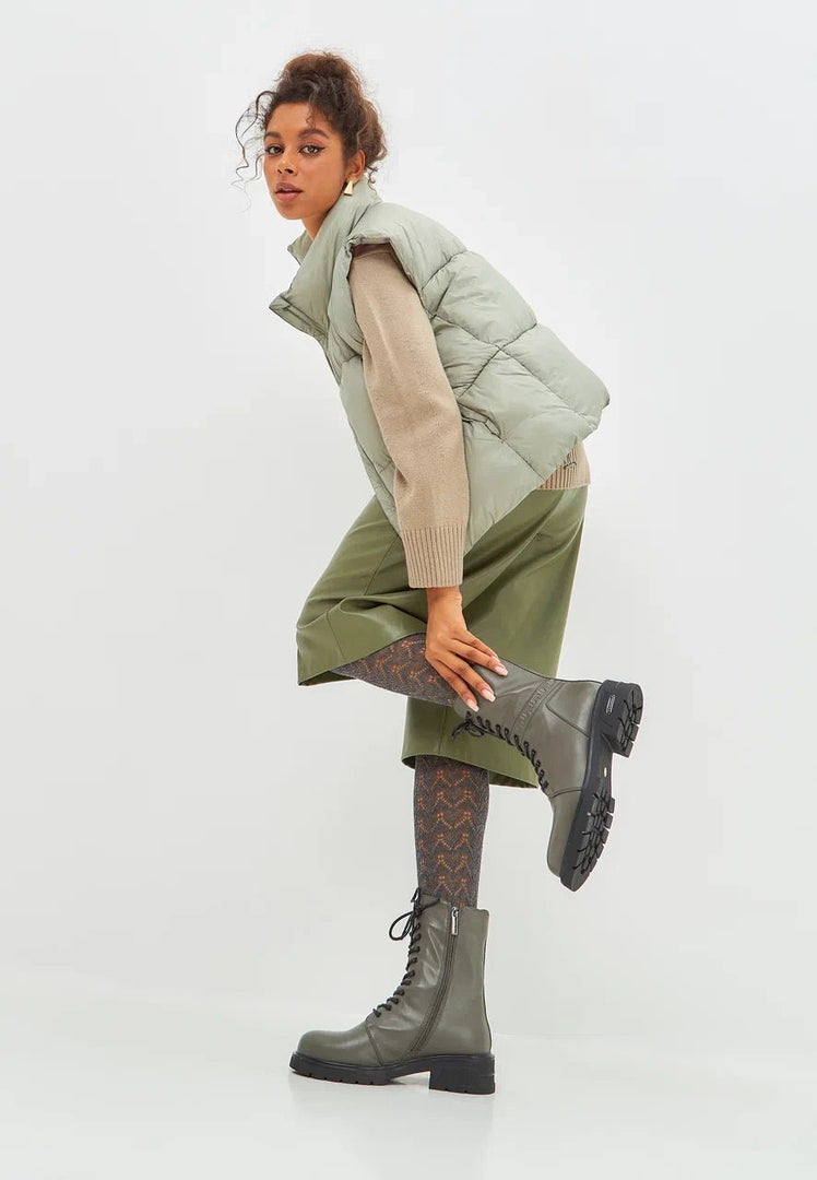 Casual lederen enkellaarsjes met blokhak