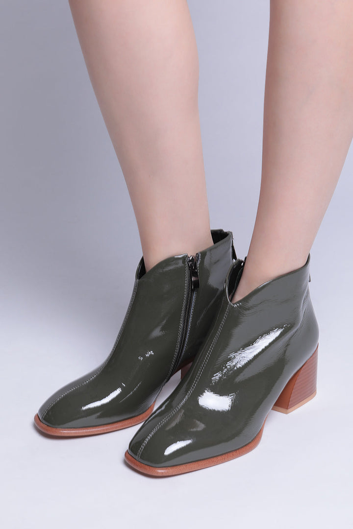 Botines de piel con tacón en bloque - Verde