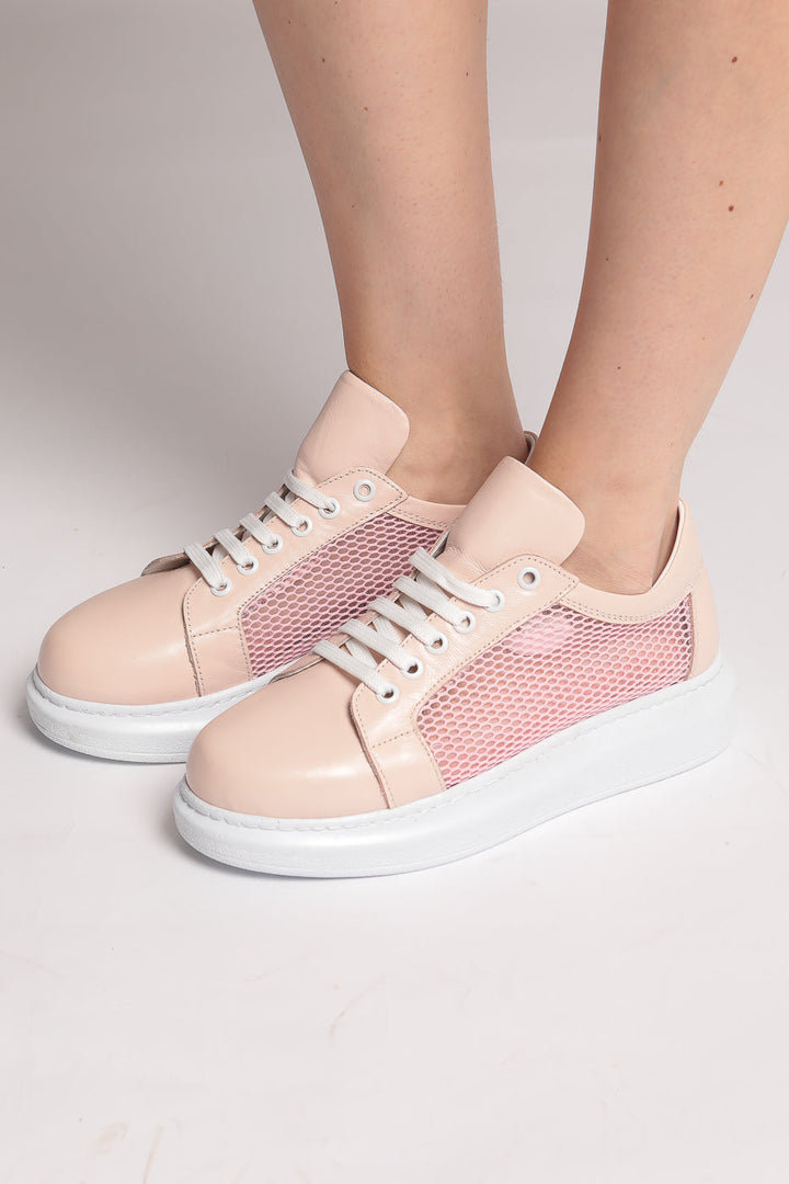 Mesh Panel Sneakers med snøre - Pink