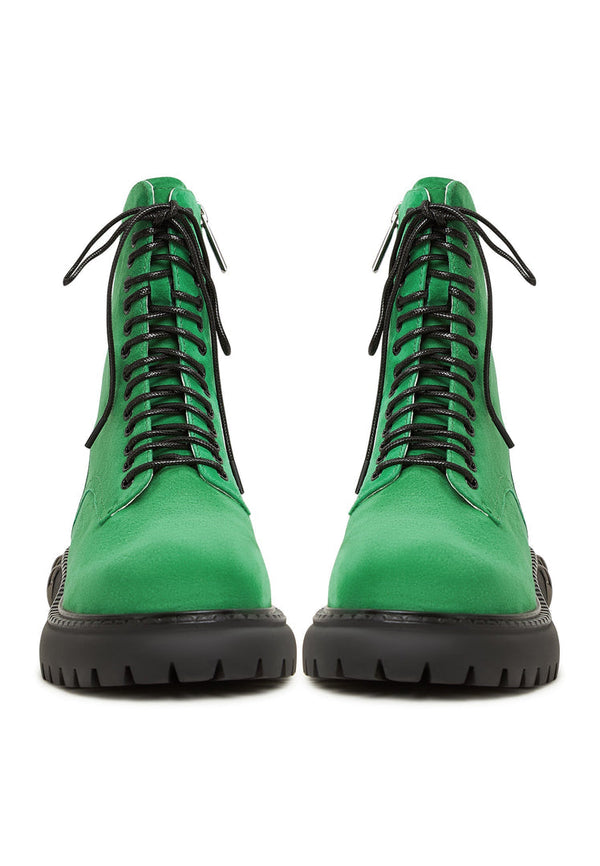 Schnürstiefel mit klobiger Sohle - Grün