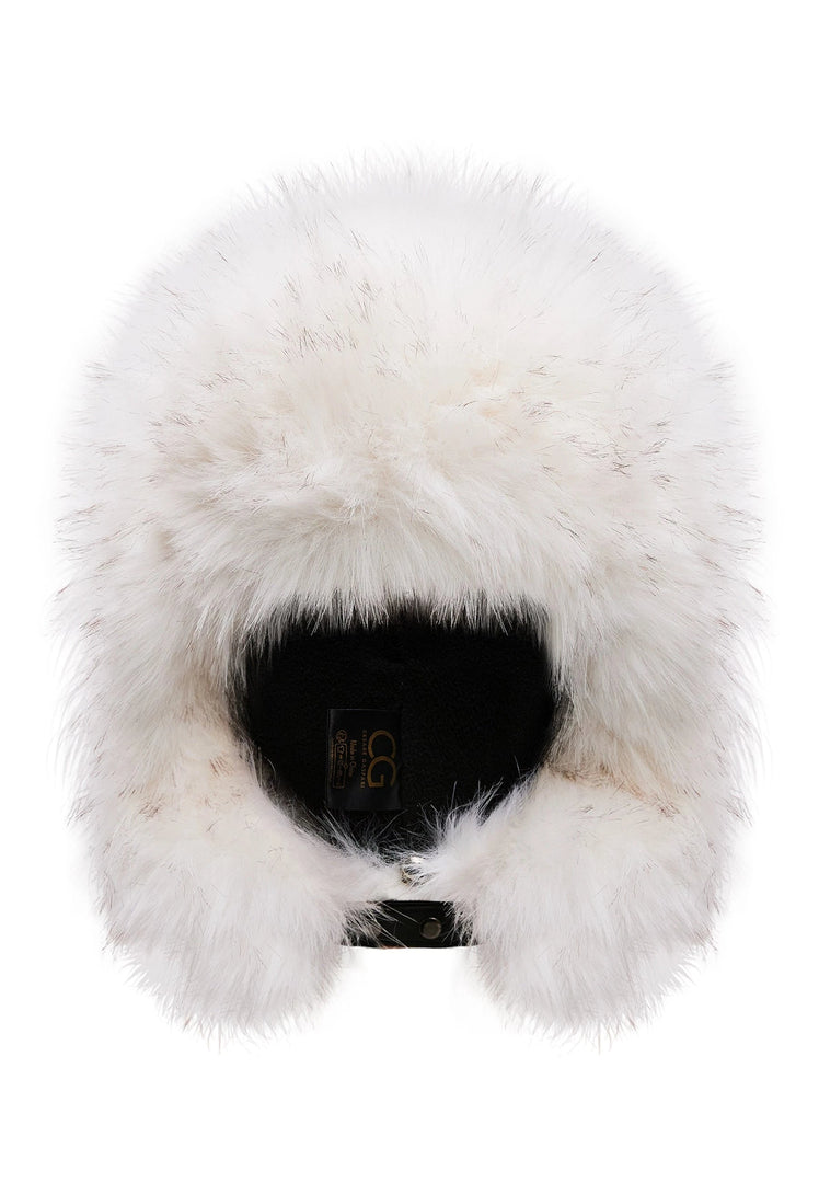 Luxurious Irina faux fur hat in black and white, showcasing a stylish winter fashion essential.