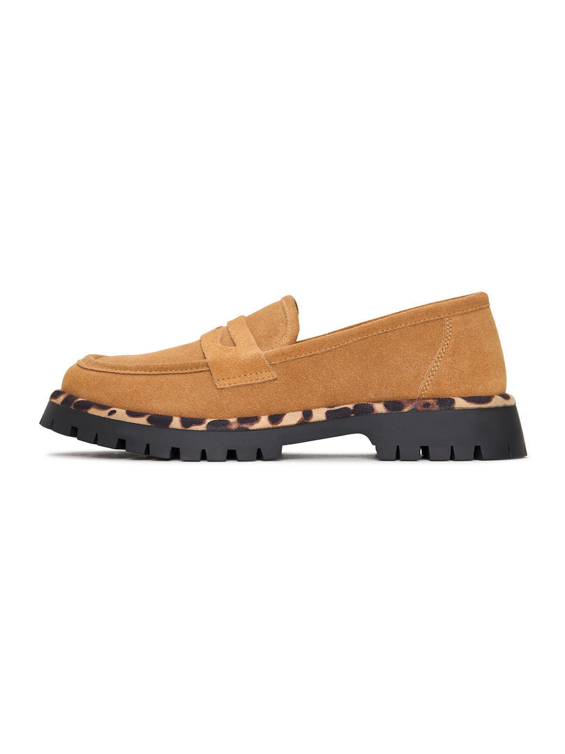 A stylish pair of chic loafers with a chunky sole in lily brown color, perfect for women's fashion footwear, and a trendy addition to your shoe collection.