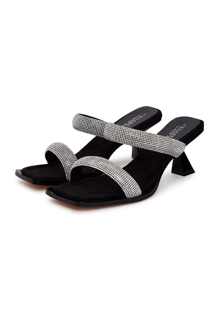 A pair of elegant black suede high heels featuring jewel embellishments, perfect for women looking for designer luxury footwear.