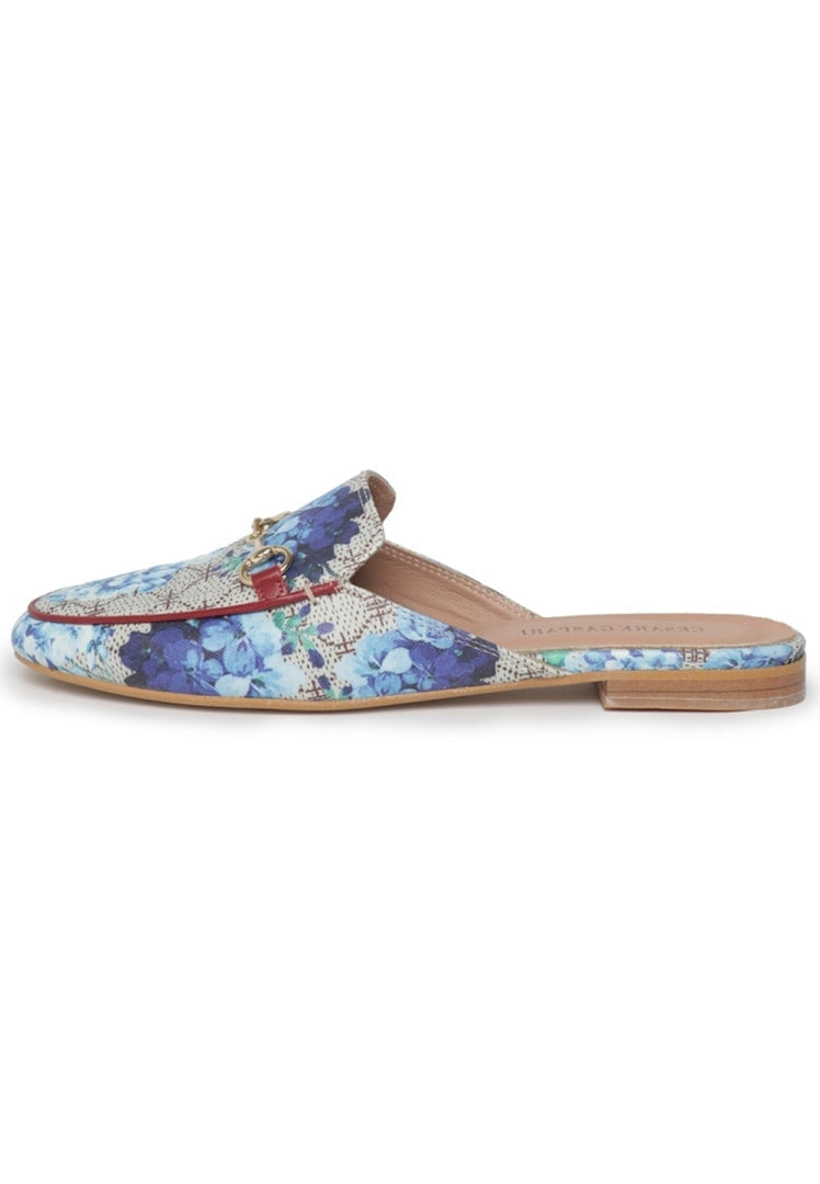 "Handcrafted Designer Amelie Canvas Print Leather Loafers for a stylish and comfortable footwear choice"