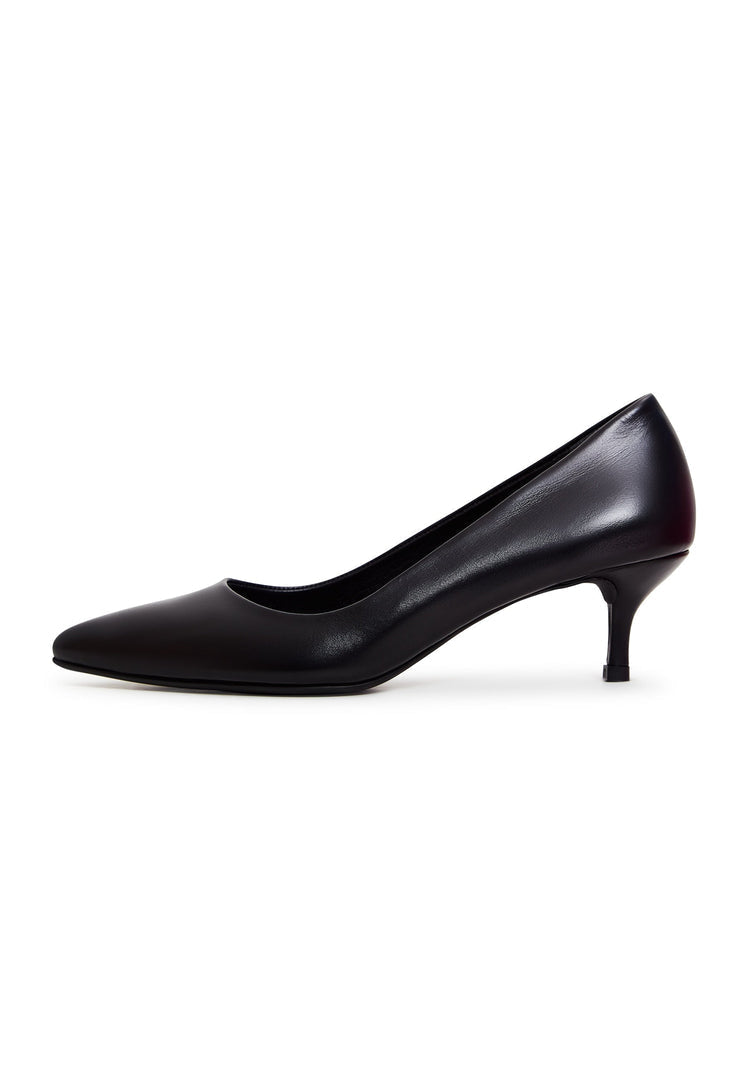A pair of classic black designer heels, representing elegant luxe pumps and luxury footwear.