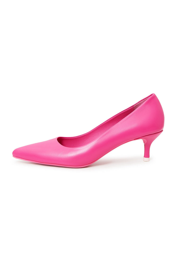 A pair of stylish fuchsia high-end women's pumps, perfect for adding a touch of elegance to any outfit.