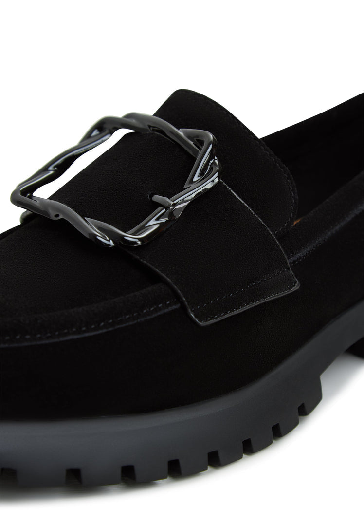 A stylish pair of black platform loafers for women, featuring a vintage design known as Jenny platform loafers.