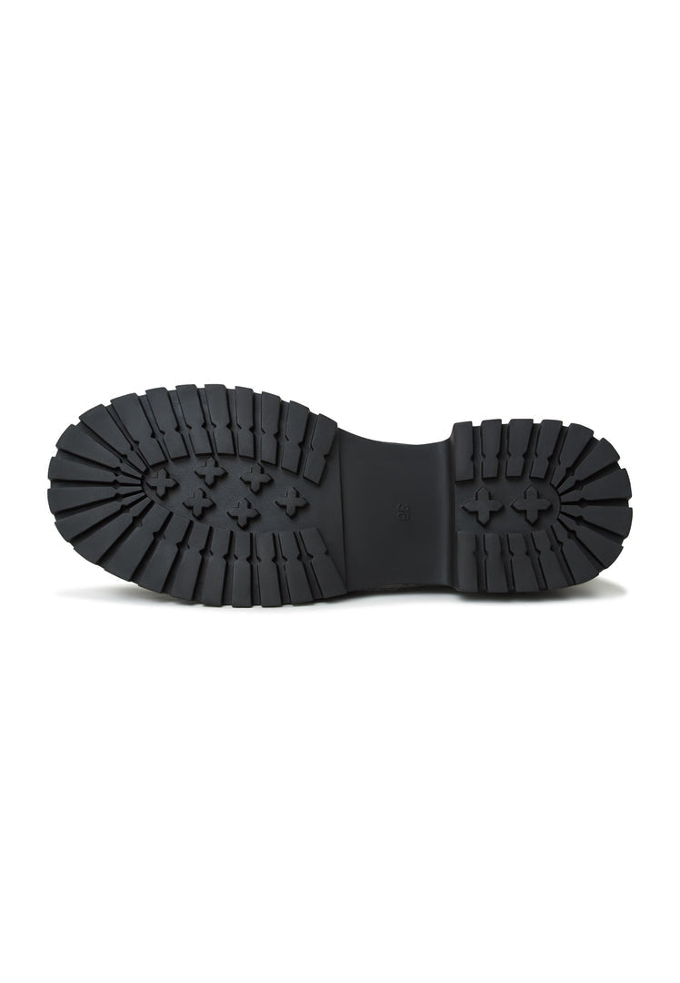 A pair of stylish black platform loafers for women, featuring a vintage style and known as Jenny platform loafers.