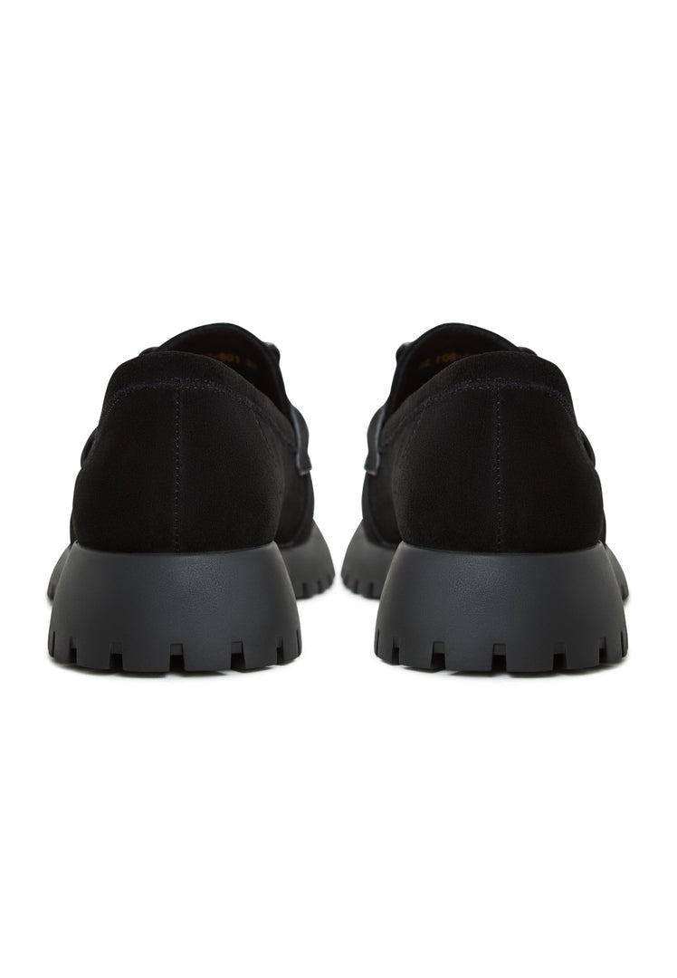 A pair of black women's platform loafers - Jenny platform loafers with a vintage style design.