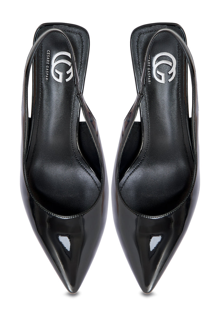 A fashionable pair of black stiletto pumps, perfect for any woman's heels collection.