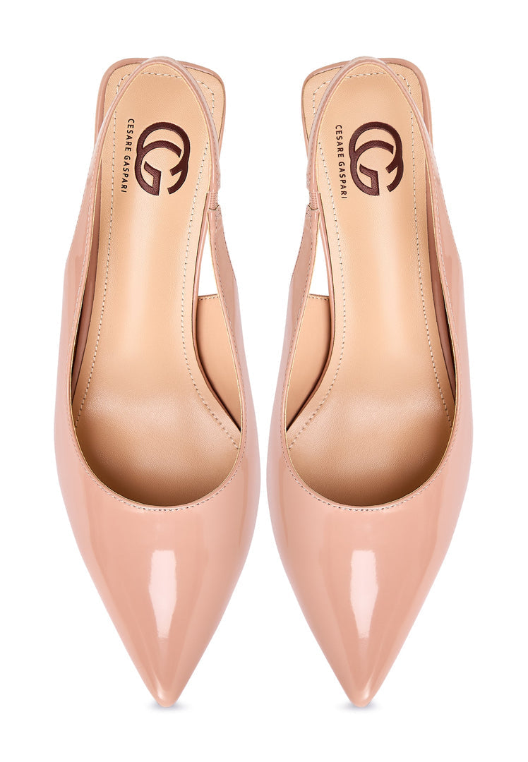 A trendy pair of Eli Beige stiletto heeled pumps for women, perfect for any occasion.