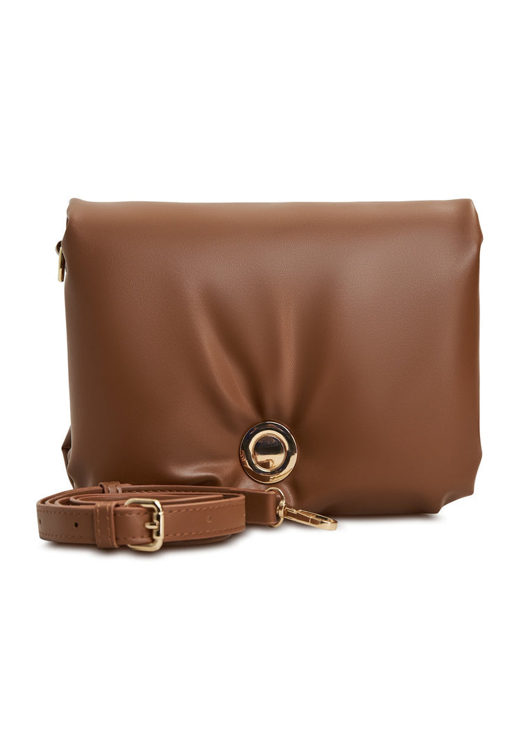A stylish brown quilted clutch bag, perfect for adding a touch of elegance to any outfit.