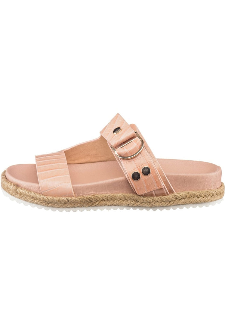 A chic pair of beige buckle strap slide sandals for women's footwear, a must-have for the summer fashion trends