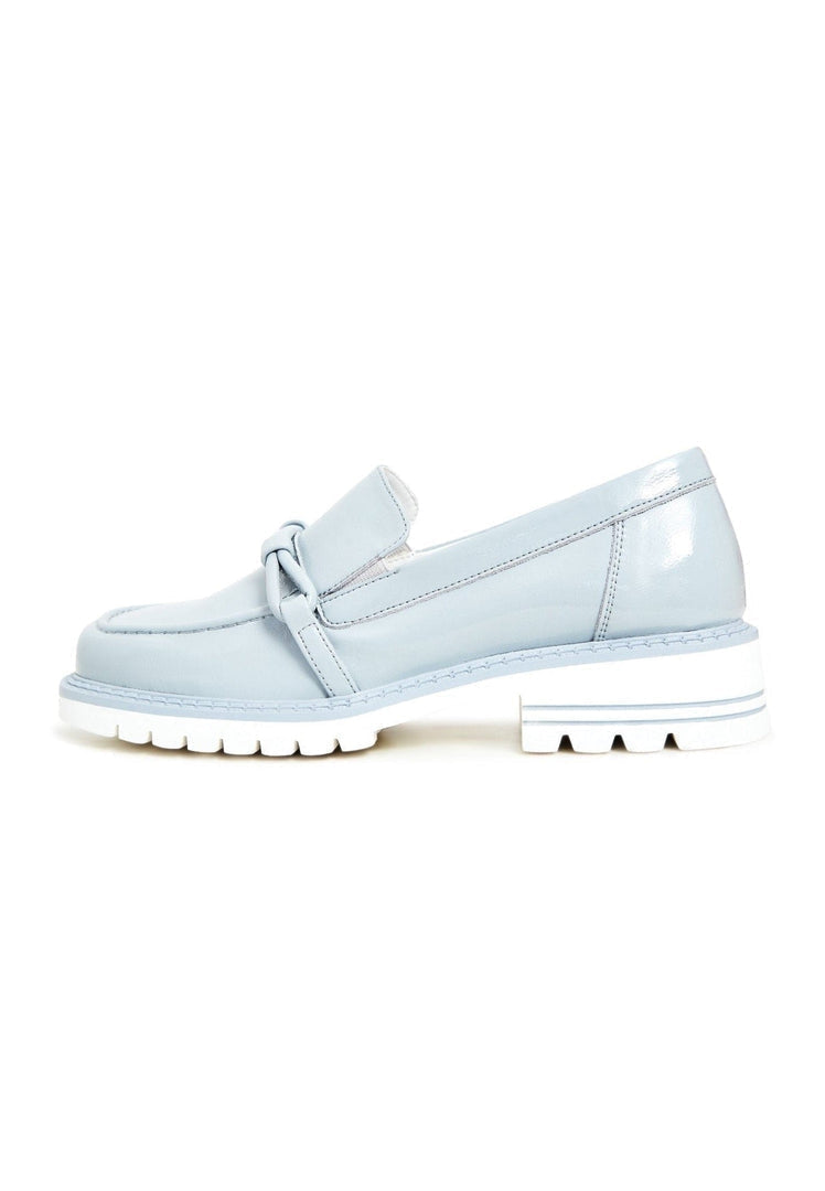 A stylish pair of women's blue block heels loafers, perfect for adding a trendy touch to any outfit.