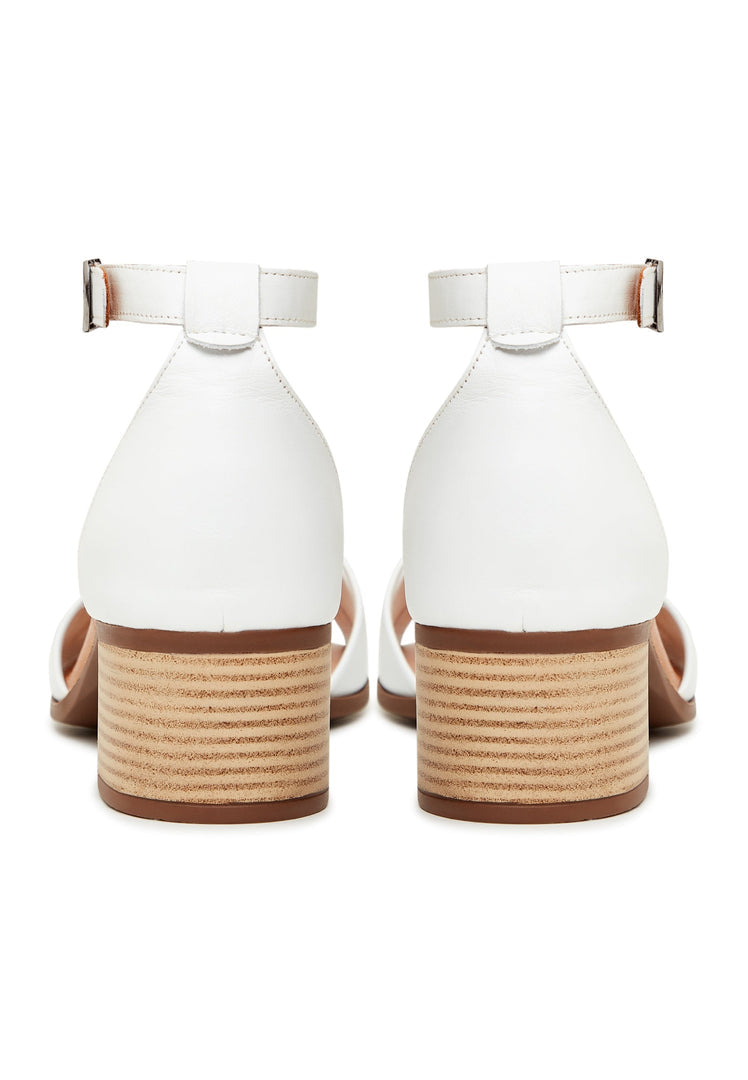 Block Heeled Sandals - White