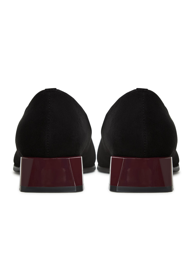 A stylish pair of black suede Ingrid ballerinas, perfect for women looking for on-trend block heel ballerina shoes.
