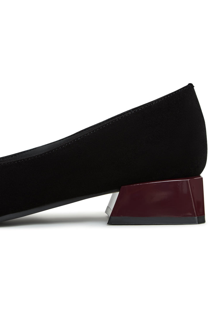 Stylish black suede block heel ballerinas - Ingrid women's shoes