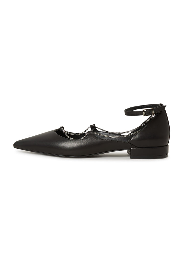 A stylish pair of black leather ballerinas, known as the Clara shoes, featuring a classic and elegant design perfect for women looking for leather flats or women's ballet flats.