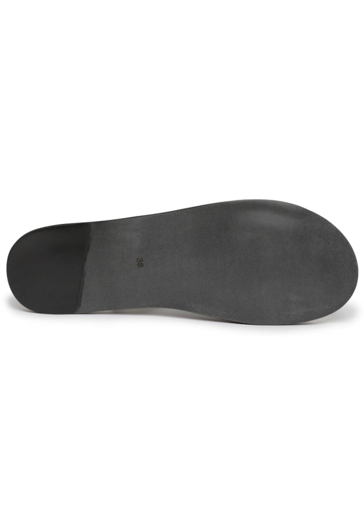 A pair of stylish leather flat sole urban sandals, perfect for a chic and comfortable casual look.