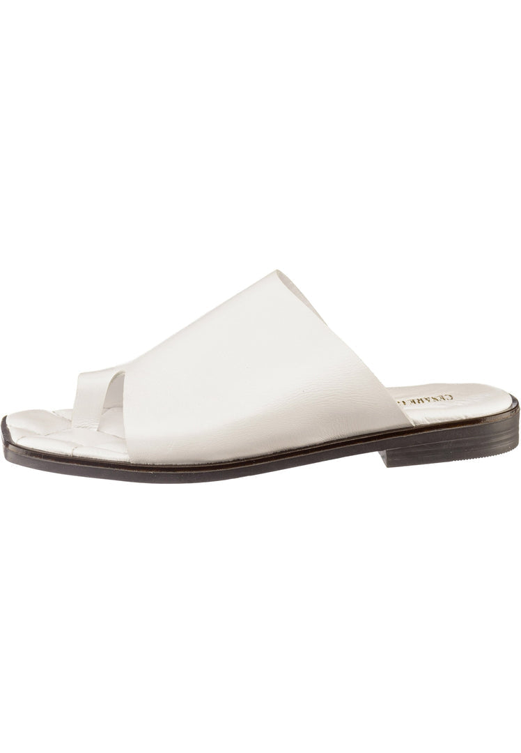 A pair of stylish and comfortable flat sole minimalist sandals with a single toe loop design.