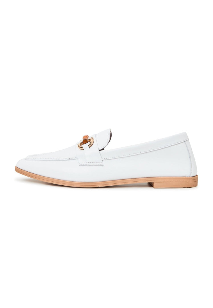 A stylish pair of white leather loafers - high quality designer shoes perfect for any outfit.