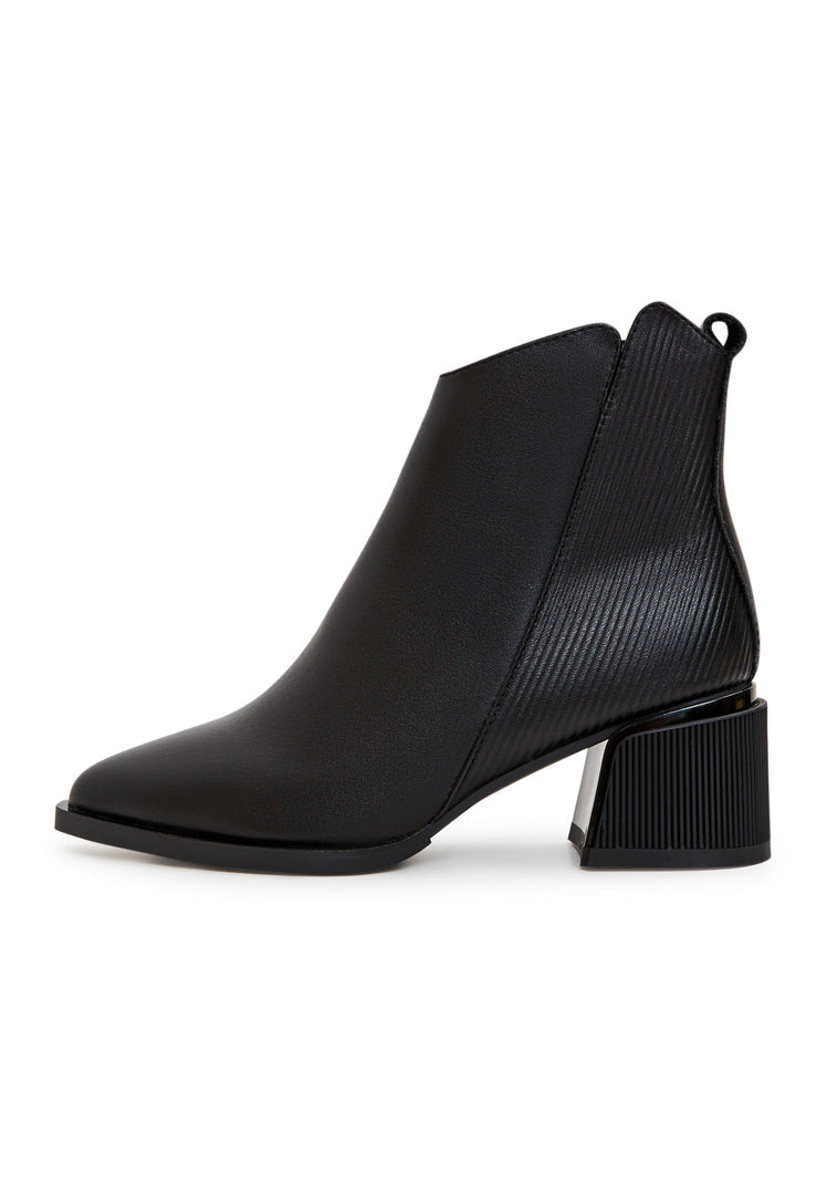 A stylish and affordable pair of women's black suede ankle boots perfect for casual outfits.