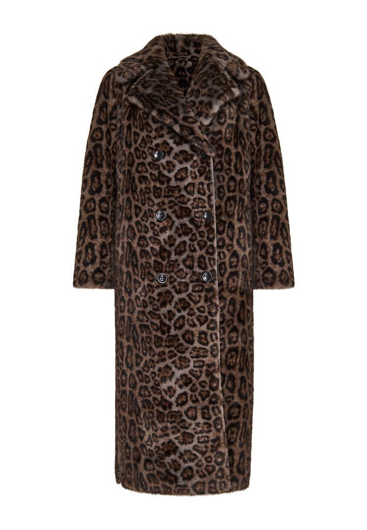 Stay warm and stylish this winter with this trendy reversible long faux shearling coat featuring a chic animal print design. Perfect for staying cozy in shearling winter outerwear.
