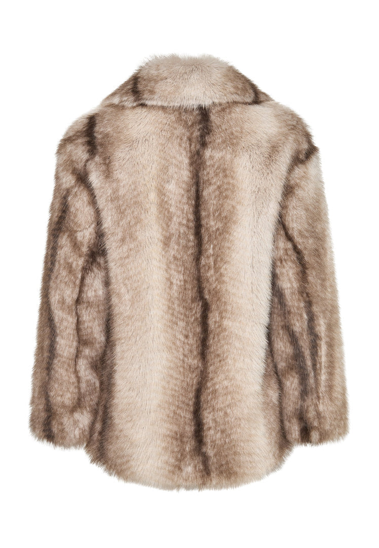 A luxurious brown faux fur coat, perfect for winter outerwear and women's fashion.