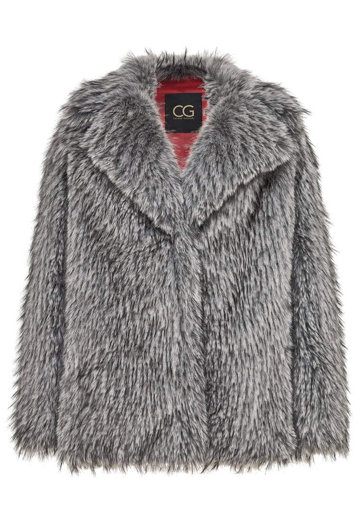 A stylish and elegant grey faux fur coat, the ultimate luxurious winter outerwear for women.