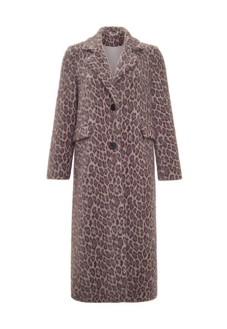 A chic and luxurious faux fur leopard print long coat, the Bianca coat.